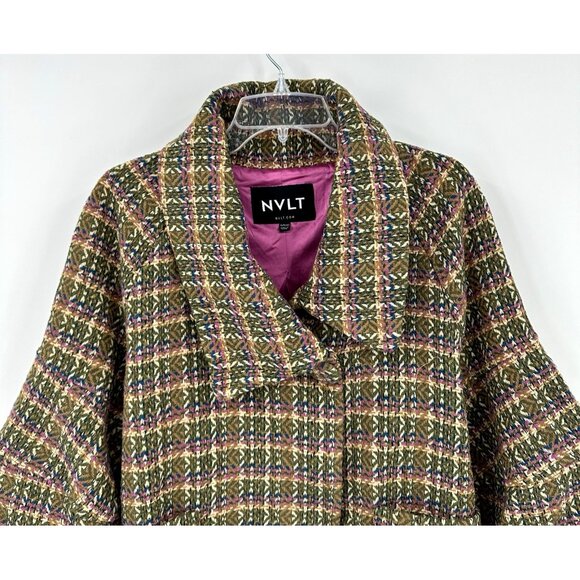 NVLT jacket blazer cape coat boucle tweed lantern sleeve plaid swing XL - Picture 2 of 7